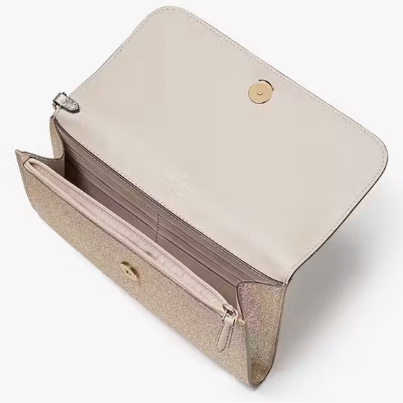 Kate Spade ♠️ Gold Glimmer Medium Flap Wallet/Wristlet - Picture 2 of 6